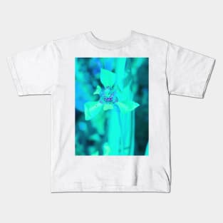 Turquoise green lily blossom on turquoise background Kids T-Shirt